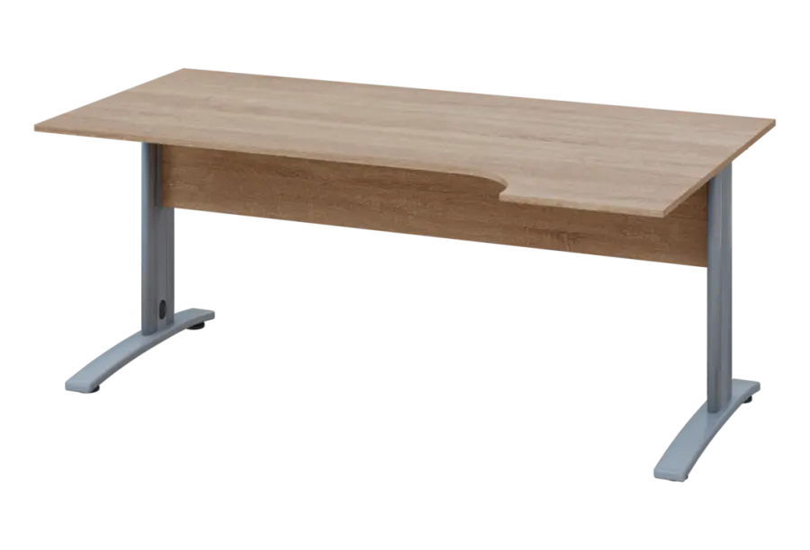 ERK 28 - 184 stůl kancelářský, rohový, pravý, kovová podnož stříbrná, deska 25 mm, široký 1800 mm, dub bardolino